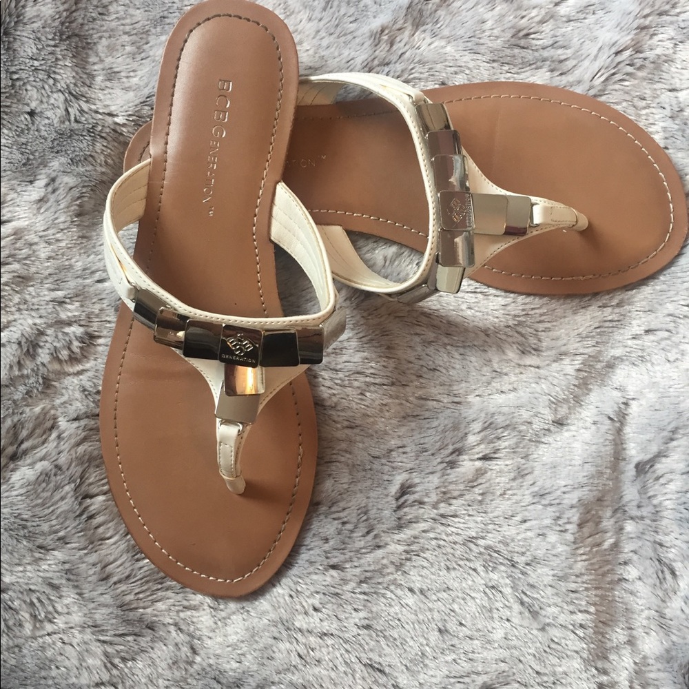 BCBGeneration White Leather Thong Sandal